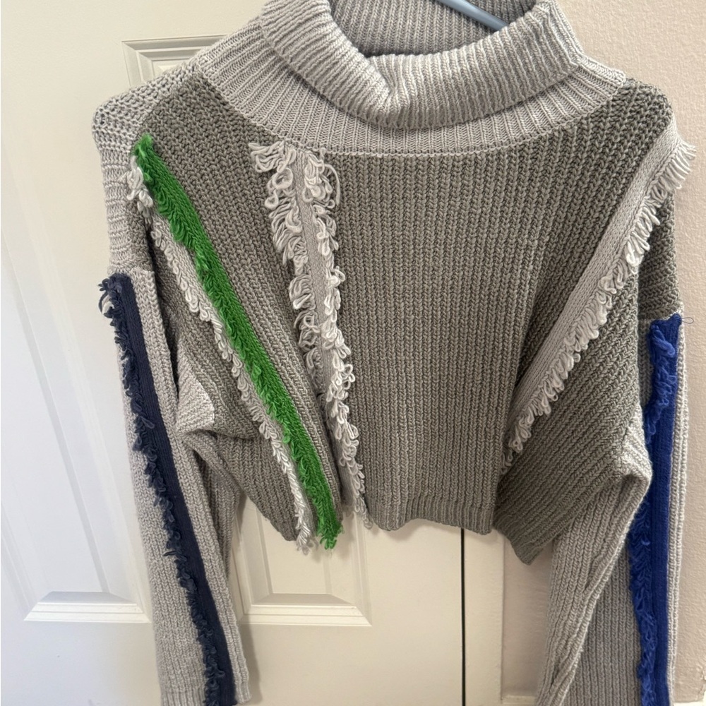 Gray Sweater with Fringe Details
